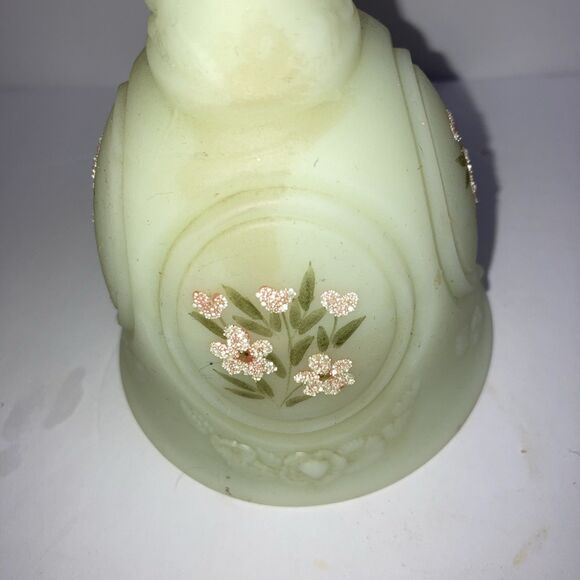 Fenton Hand Painted Custard Glass Medallion Bell Signed - Picture 2 of 5